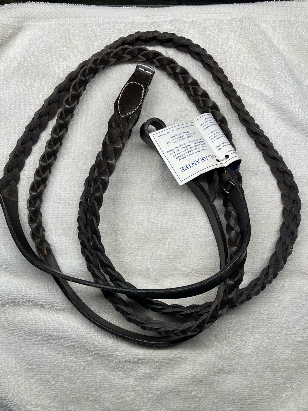 Plaited Leather Reins in Dark Brown Mountfort England New